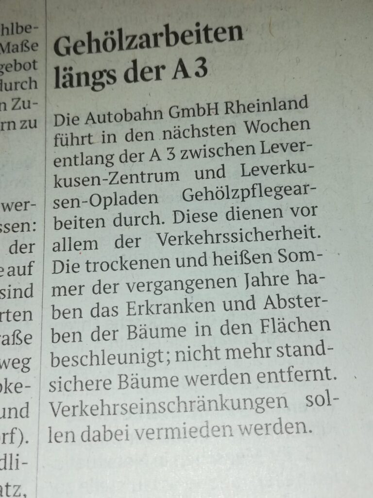 Rodungsmaßnahme Autobahn GmbH Eisholz